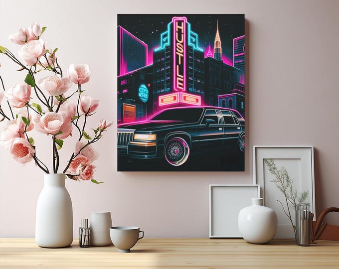 Neon City Nights Canvas Art: Retro Urban Home Decor (16x20 Canvas Print