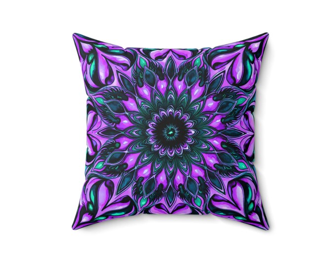 Orchid Mandala Throw Pillow: Boho Floral Home Decor