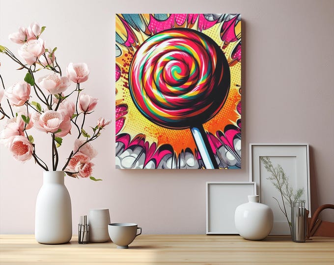Lollipop Swirl Canvas Wall Art: Vibrant Whimsical Decor