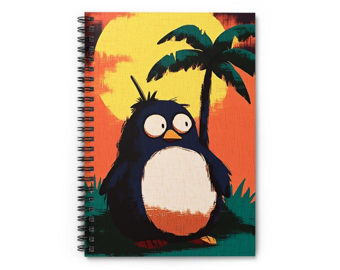 Penguin Sunset Spiral Notebook | Whimsical Adventure Journal (6" x 8")