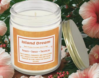 Island Dream Hand Poured Coconut Apricot Wax Candle Jar | 4oz & 9oz Tropical Coconut Scent