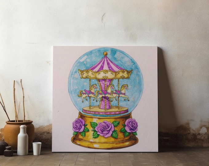 Carousel Music Box Illustration Canvas | Stretched Matte Canvas