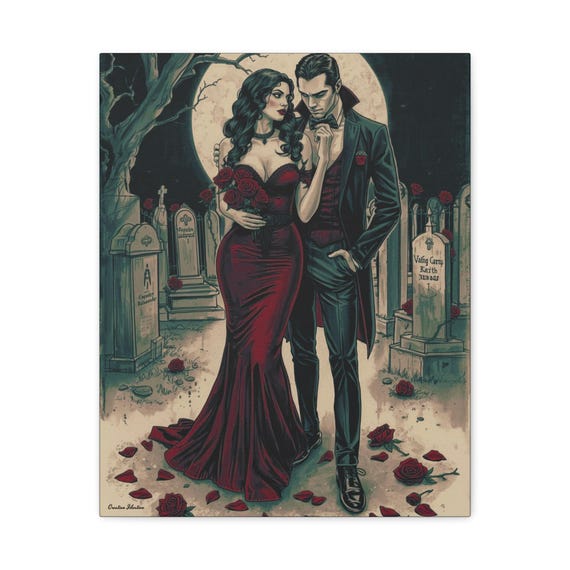 Gothic Vampire Couple Canvas Art: Eternal Romance, Dark Beauty Decor