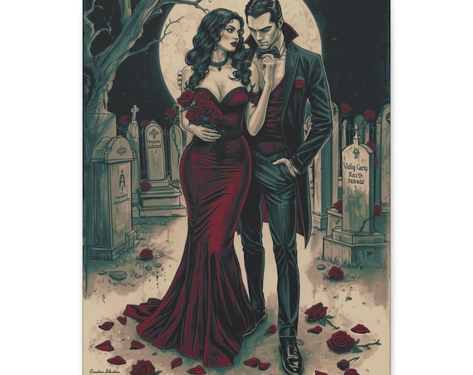 Gothic Vampire Couple Canvas Art: Eternal Romance, Dark Beauty Decor