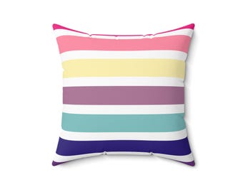 Pastel Striped Square Pillow: Spun Polyester Decorative Cushion