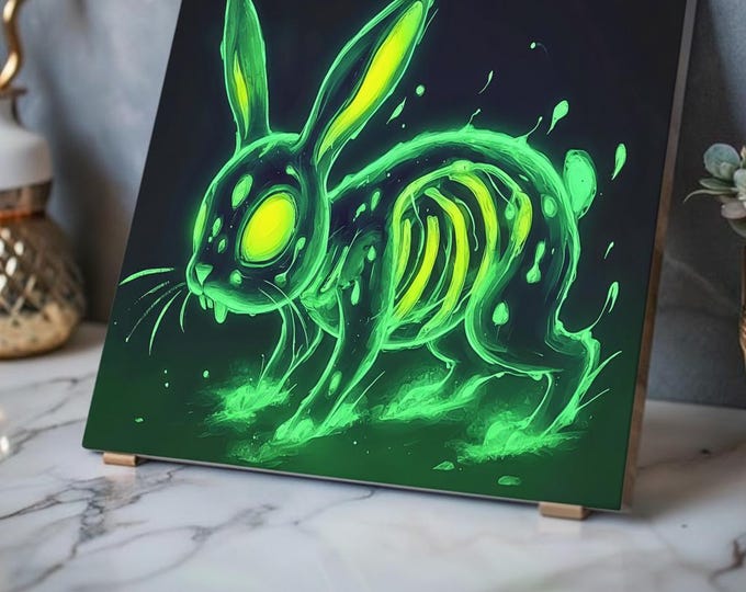 Neon Glowing Skeleton Bunny Acrylic Print | Wall Art