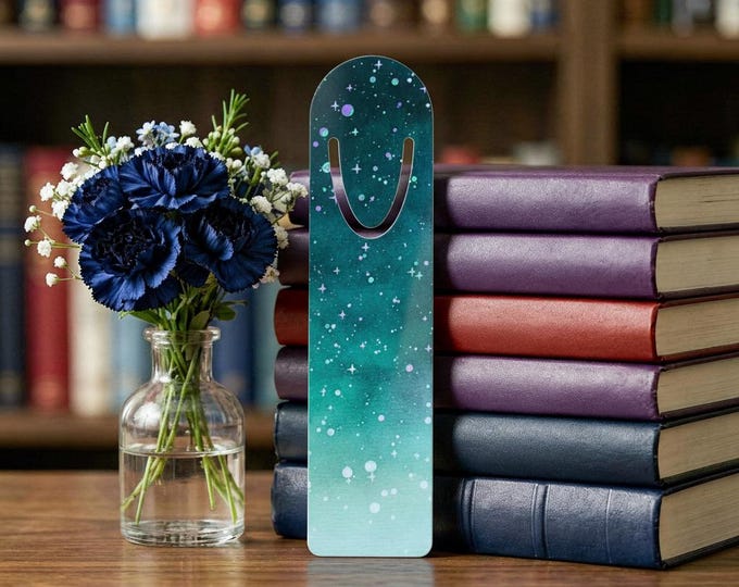 Teal Galaxy Stars Bookmark | Magnetic Stainless Steel Bookmark