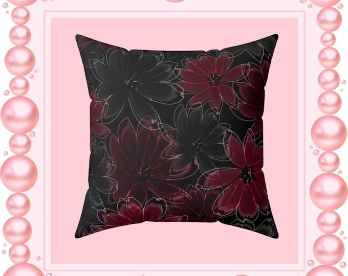 Dahlia Floral Patterned Square Pillow for Home Decor