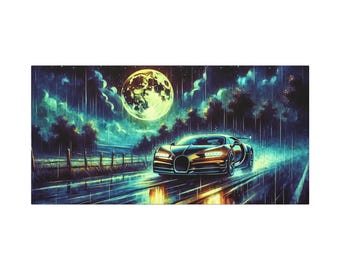 Night Racing Car Canvas Art: Automotive Wall Decor (30x15)