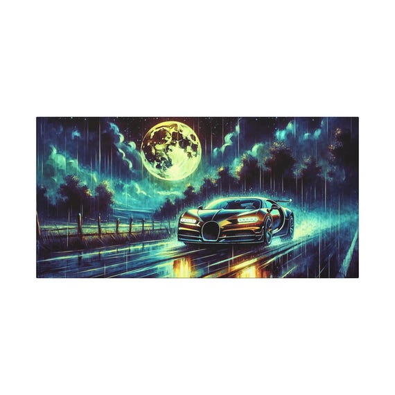 Night Racing Car Canvas Art: Automotive Wall Decor (30x15)