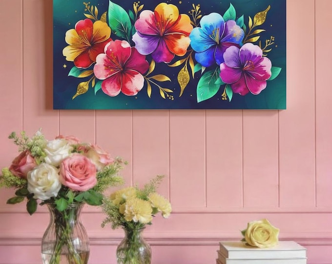Floral Canvas Wall Art: Hawaiian Flo-Five Tropical Decor (30x15 Canvas Only)