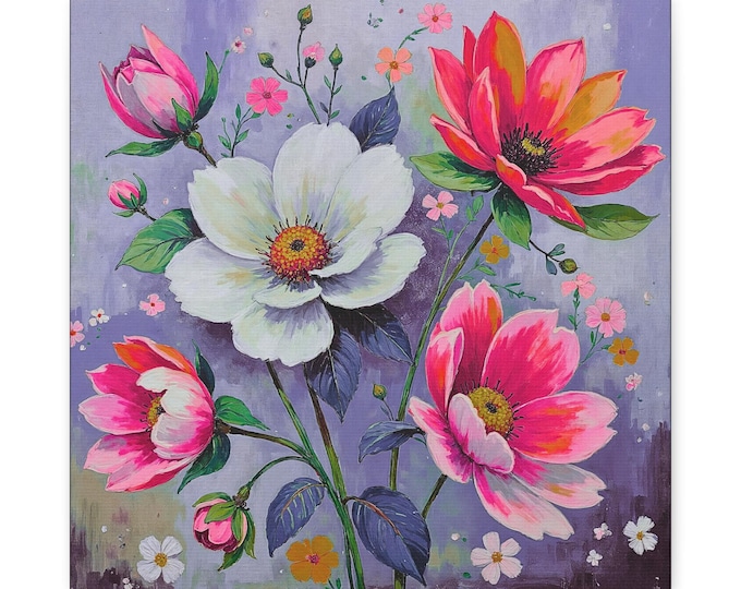 Pink and White Floral Bouquet Matte Canvas | Elegant Home Decor 14x14