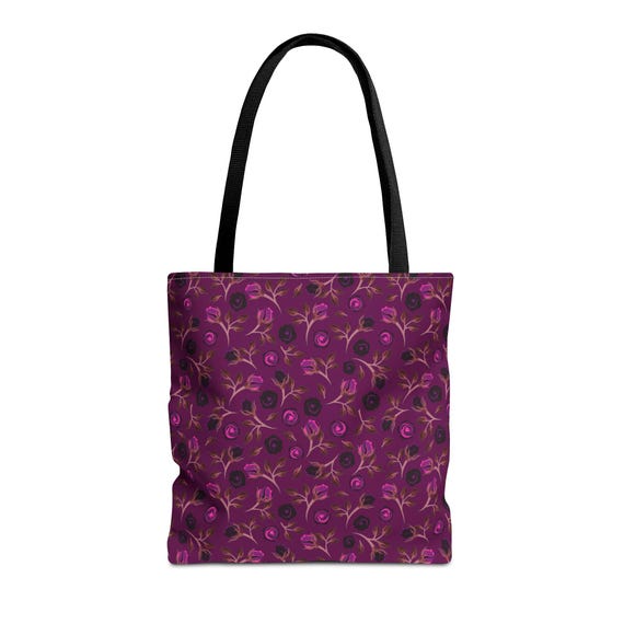 Maroon Floral Tote Bag: Chic Polyester Reusable Shopping Bag
