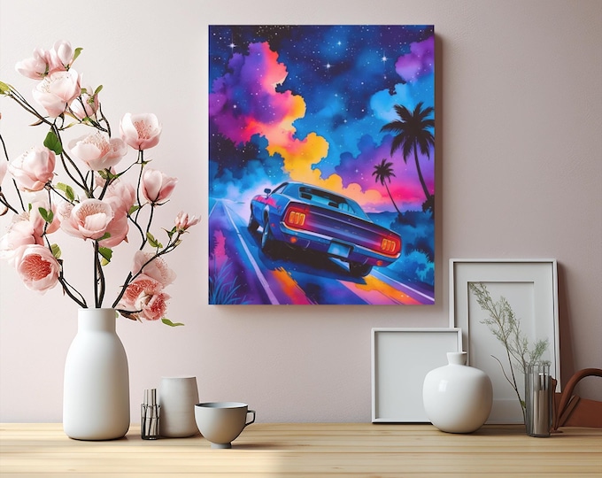 Retro Car Canvas Art: Abstract Steel & Shadows - Man Cave Decor