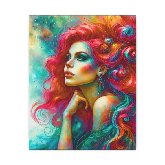 Siren in Red Canvas Art: Bohemian Abstract Portrait, Modern Home Decor