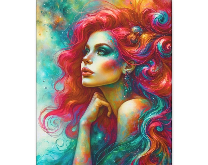 Siren in Red Canvas Art: Bohemian Abstract Portrait, Modern Home Decor