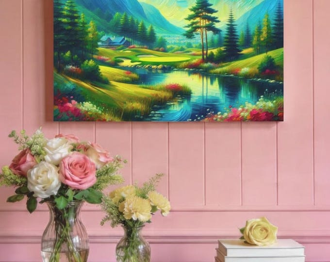 Golf Course Canvas: Scenic Nature Painting, Colorful Wall Art