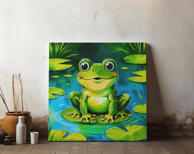 Whimsical Frog Selfie Canvas Art: Nursery & Kid's Room Decor