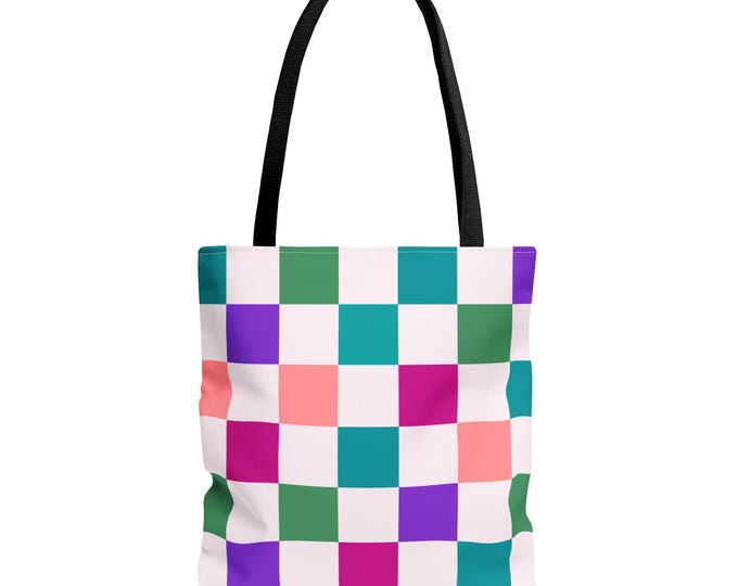 Colorful Checkerboard Tote Bag | Pastel Teal Pink Purple Squares