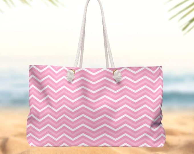 Catch Me in Pink Weekender Bag | Striped Zigzag Travel Tote