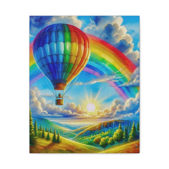 Hot Air Balloon Canvas Art: Vibrant Mountain Landscape, Playroom Decor (16x20)