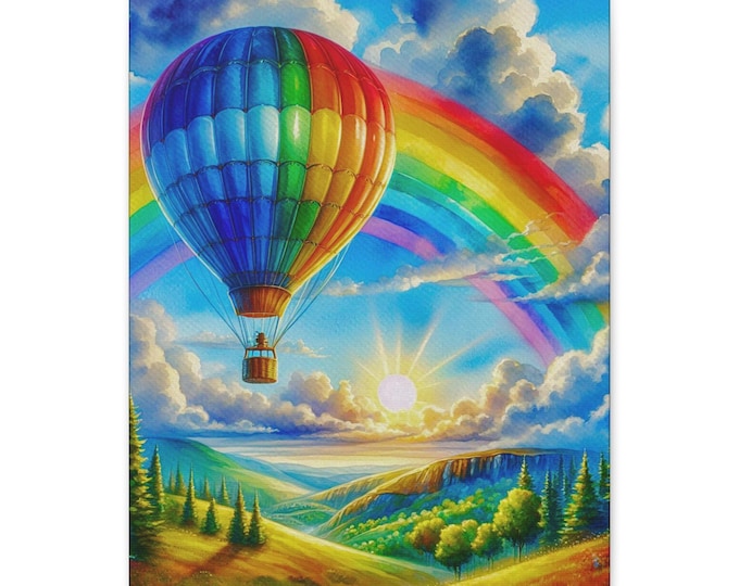 Hot Air Balloon Canvas Art: Vibrant Mountain Landscape, Playroom Decor (16x20)