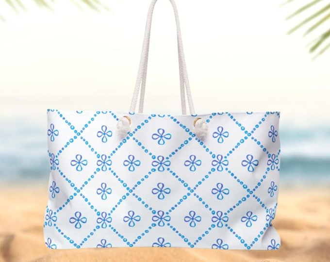 Azure Mosaic Weekender Bag | Geometric Nautical Tote