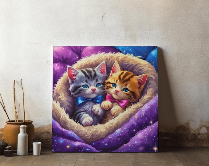 Kitten Selfie Matte Canvas Wall Art, Cat Lover Gift (14x14)