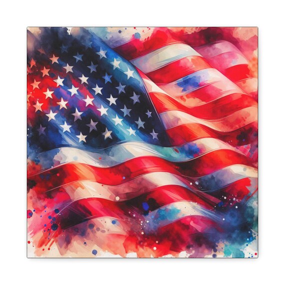 Patriotic American Flag Canvas Art: 4th of July Wall Decor, Watercolor Style
