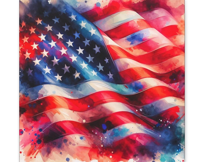 Patriotic American Flag Canvas Art: 4th of July Wall Decor, Watercolor Style