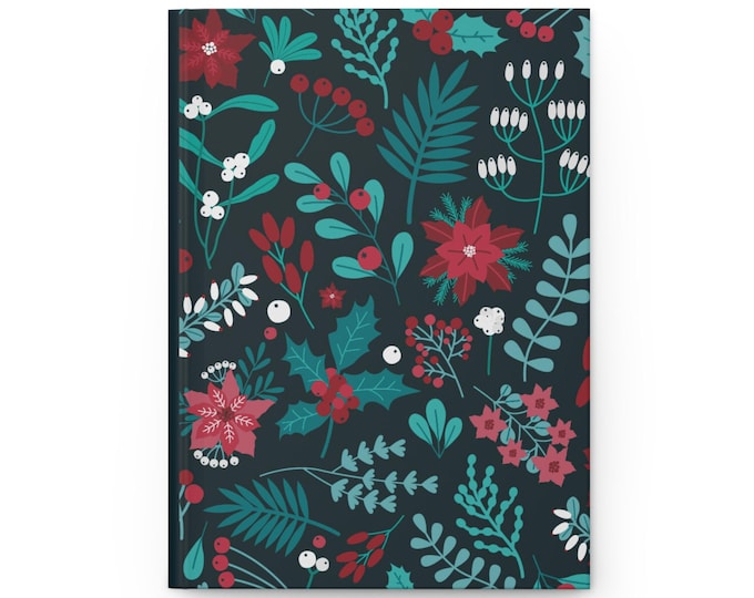 Teal Holly & Floral Hardcover Journal: Ruled Lines, Writing, Planning