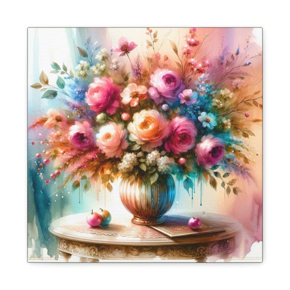 Floral Canvas Wall Art: Botanical Watercolor Home Decor (14x14in Canvas Artwork)