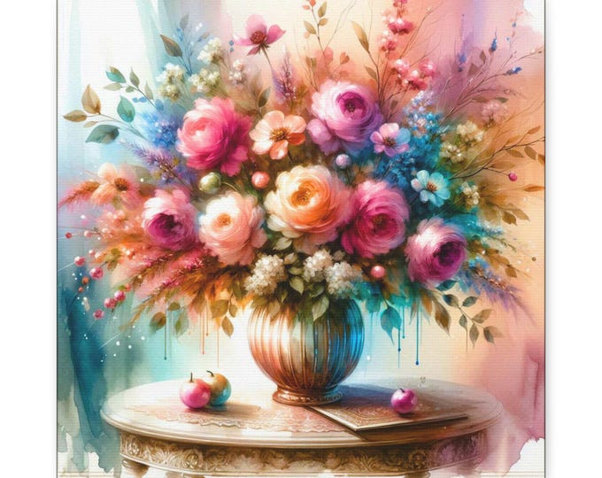 Floral Canvas Wall Art: Botanical Watercolor Home Decor (14x14in Canvas Artwork)