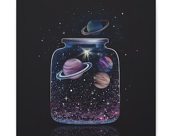 Cosmic Planet Jar Canvas Art, Galaxy Home Decor (14x14)