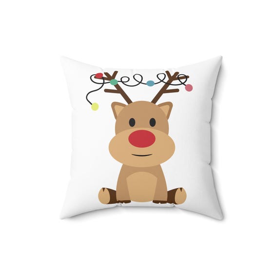 Reindeer Christmas Pillow: Spun Polyester Holiday Decor (16x16)