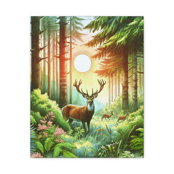 Forest Animal Canvas Wall Art: Rustic Nature Landscape (14x14 in.)