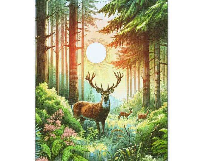 Forest Animal Canvas Wall Art: Rustic Nature Landscape (14x14 in.)