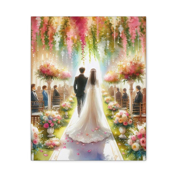 Watercolor Wedding Portrait Canvas Art: Elegant Home Decor (16x20)