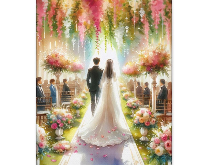Watercolor Wedding Portrait Canvas Art: Elegant Home Decor (16x20)