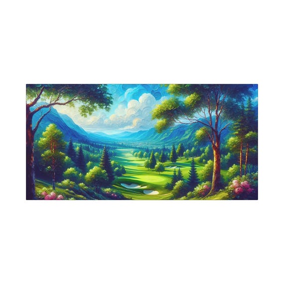Golf Course Canvas: Valley Greens Nature Wall Art (30x15)