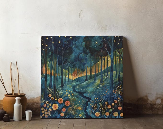 Enchanted Forest Night Abstract Landscape Canvas