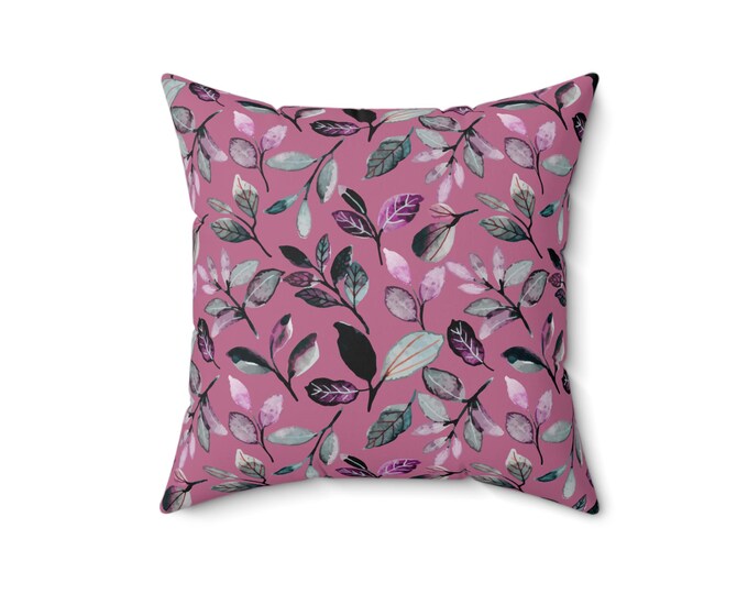 Pink Botanical Leaf Pattern Pillow | Square Throw Pillow