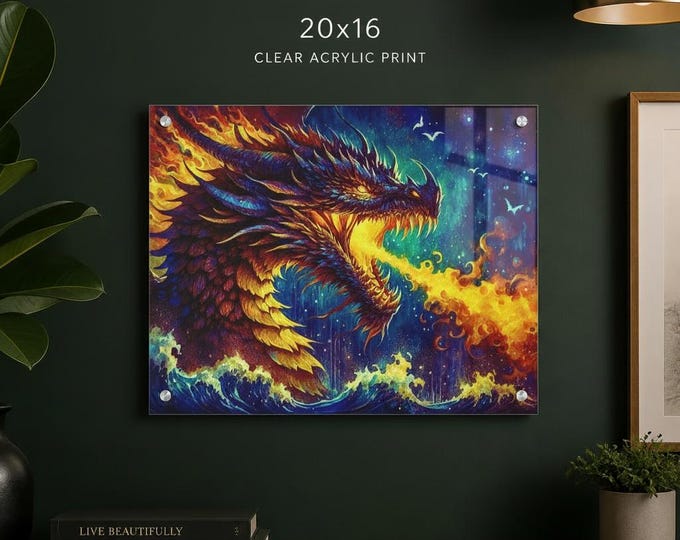 Sea Dragon Acrylic Print | Vibrant Fantasy Wall Accent with French Cleat Hanging