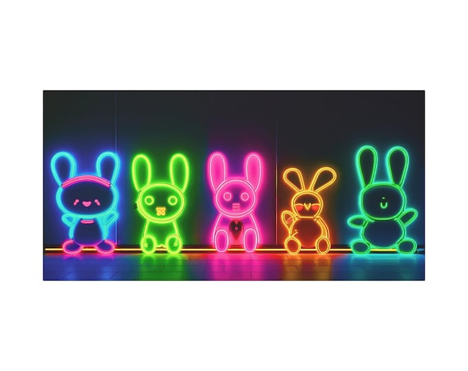 Bad Bunnies Lineup Matte Canvas | Neon Abstract Home Accent 30x15