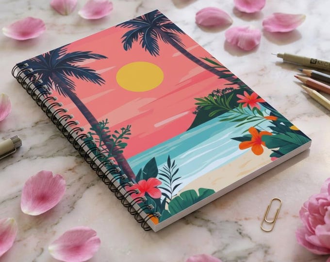 Tropical Sunset Beach Notebook | Spiral Ruled Journal