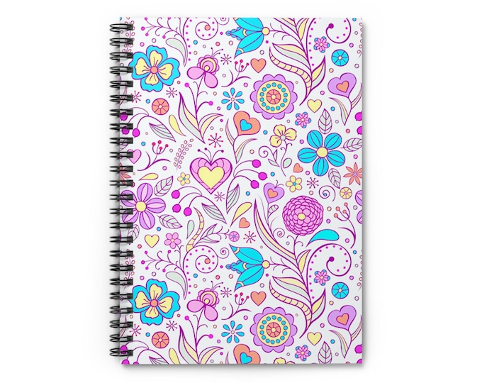 Whimsical Floral Pattern Spiral Notebook | Ruled Journal