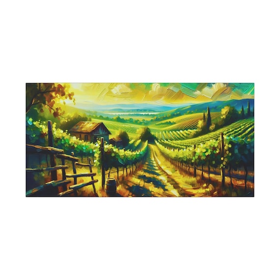 Vineyard Landscape Canvas Art: Italy Harvest Glow, Rustic Home Decor (30x15)