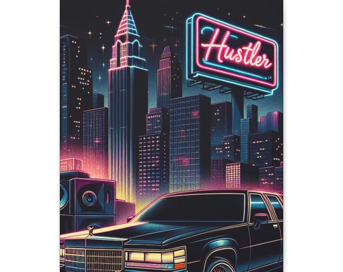 Metro City Hustler Canvas Art: Urban Neon, Retro Car Lover Gift