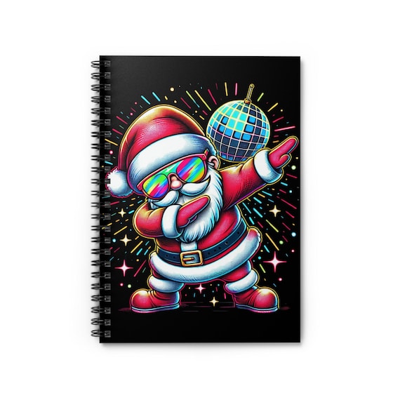 Festive Santa Spiral Notebook - Holiday Dabbing Santa Design, Gift for Students, Christmas Journal, Holiday Planner, Fun School Supplies