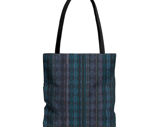 Turquoise Ash Plaid Hand Tote Bag, Stylish Canvas Bag